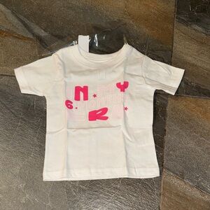 Baby white Shirt with Pink Print that says in my 6 months era